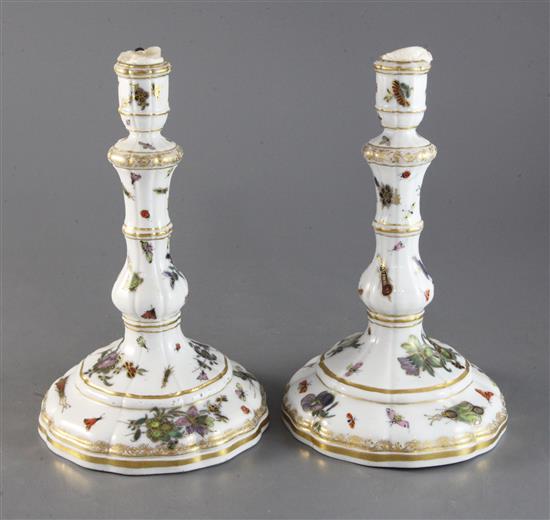 A pair of Meissen Marcolini period porcelain candlesticks 9.5in.